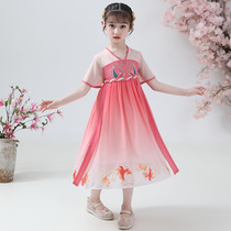 Girls Hanfu Dress Summer 2021 New Children's Chinese Style Ancient Dress Summer Super Fairy Thin Dress