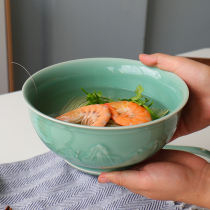 Chinese Style 8-Inch Soup Noodle Bowl ceramic Large China Wind Qing Porcelain Sky Blue Glazed Creative Personality Cutlery Soup Basin