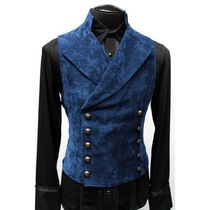 European and American retro dress double-breasted suede suit vest mens solid color casual plus size horse clip imitation leather jacket