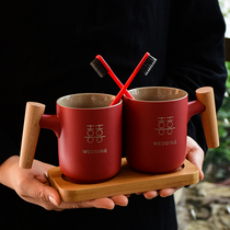 Guochao married a pair of cups ceramic wash cups brush teeth Cup dowry Chinese style wedding supplies gift box