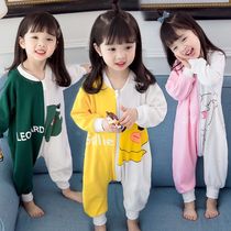 Split-legged baby sleeping bag baby children spring and summer autumn thin pajamas 1-4 years old anti-kicking air-conditioned room jumpsuit