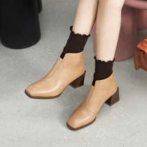 Niche shoes design sense nude boots Womens Spring and Autumn single boots leather small short boots Autumn Autumn womens shoes 2021 New