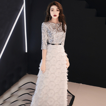Evening dress dress womens long temperament celebrities high-end mid-sleeve noble temperament banquet high-end atmospheric elegant dress