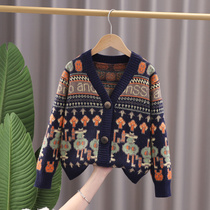 Girl Sweater Sweatshirt 2022 Spring Dress New Children Spring Autumn Colorful Needle Weaselwear Jacket Girl Han Edition Outerwear Tide