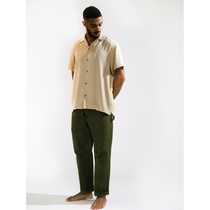 LAZY LEFT TENCL HAWAIIAN CUBAN COLLAR SHORT SLEEVE SHIRT APRICOT