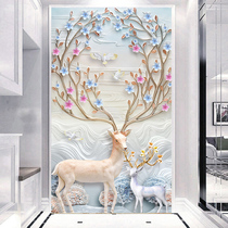 Rich deer cross stitch line embroidery 2021 new living room bedroom porch large vertical version of the atmosphere modern landscape full embroidery