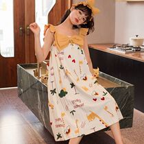 Sleeping dress Women in summer cotton in long style Fresh Cute Harnesses Sleeping Clothing Summer Thin princess Wind Relaxed Home Clothes