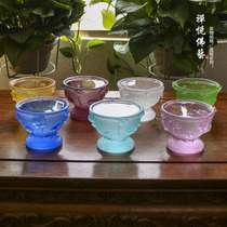 Embossed lotus glass bowl with seven colors Optional Buddhist offering water supply cup Small Tibetan Buddhist tribute glass