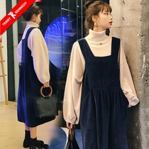 tk maternity net red suit fashion high-necked tide dress does not show bosom-covering belly strap dress spring autumn and winter pregnant womens skirt