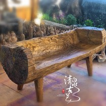 Garden double stool rectangular with backrest log art bench photographer solid wood artistic conception photography props shooting