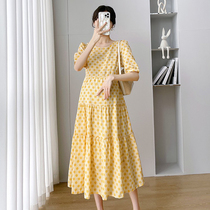 Pregnant Woman Summer Dress Superior Sense Long Dress 2022 New Summer Short Sleeve Dress Fashion Big Code Net Red Polo Dot Dress