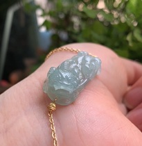 Yang Yujia Myanmar natural A goods Jade Blue background sprinkled gold Ruyi 14K gold bracelet certificate