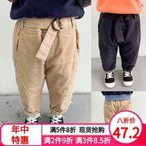 Childrens pants 2021 winter new corduroy plus velvet warm boys casual pants baby foreign style baby pants