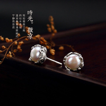 S925 pure silver pearl doing old ear nail minimalist retro petal lukewarm temperament 100 lap design lady little earthen