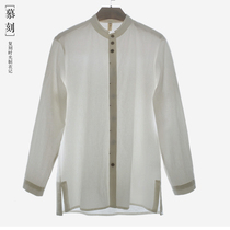Original Chinese linen loose large size cotton and linen stand-up collar shirt mens Tang dress Chinese style spring new literary top