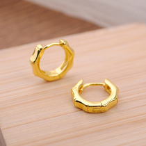 Sterling silver simple niche retro new kgold color high grade sense bamboo ear buckle earrings female ins tide cold wind