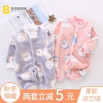 Baby Flannel Climbing Suit Female Baby Coral Suede One-piece Suit Mens Autumn Winter Thickened Warm Newborn Sleeping winter