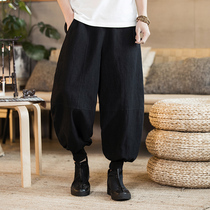  Spring and summer cotton and linen retro casual pants mens Chinese style loose wide-leg pants tide large crotch pants Hip-hop long pants bloomers