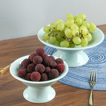 Green Porcelain Fruit Pan Retro High Footed Dish Home Refreshment Pan Creative Ceramics Chinese Cutlery Buddha Pan Tribute High Foot Bowl