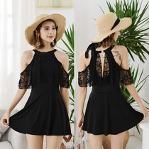 One-piece swimsuit skirt style boxer pants 20 years new thin Conservative belly cover lace swimsuit women casual hot spring
