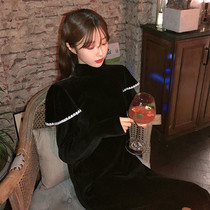Velvet Dress Women Autumn and Winter 2019 Popular New French Retro High Heart Machine Small Black Dress Hepburn Long Skirt