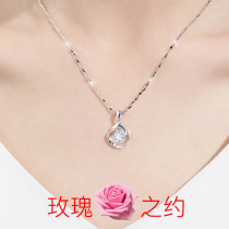 Pure silver necklace woman S999 lock bones Japan-ROK version 4-leaf grass Short-style pendant to give girlfriend the gift lettering on the seventh New Years Eve