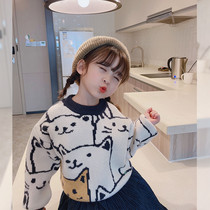 OKAIDI French blouses children knitted clothes girl sweaters 2021 autumn winter new baby foreign air needsweaters