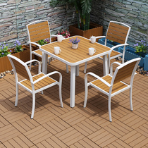 Outdoor plastic wood tables and chairs combined courtyOutdoor waterproof sun proof villa terrace anti-corrosion wood café chair