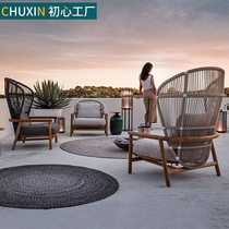 Outdoor Leisure Sofa High Back Teak Patio Patio Villa Nordic Double Sunscreen Cane outdoor rattan Garden Terrace