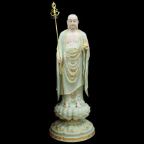 Cuiyu inlaid with gold Tibetan King Buddha statue dedicated to ornaments home living room Chinese stone carving White Jade Bodhisattva station statue