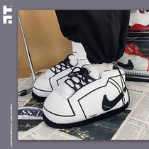 mdmt evil to get aj cotton slippers men and women fat and fat fuck a conical surface bag shoes plush fur big cotton shoes lovers winter