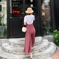 Faerjia Korean custom short-sleeved T-shirt two-piece set Small fragrance can be salt can be sweet casual wide-leg pants suit womens summer