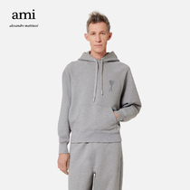 AMI unisex 22 new Fall Winter Love Cotton solid colour casual minimalist embroidered hooded heavy sweatshirt