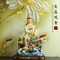 Taiwan 95 cm pure copper self-reliance Guanyin Buddha statue dedicated to the home water moon Guanyin statue Guanyin Bodhisattva ornament