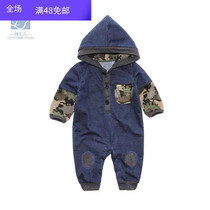 Foreign trade Original single spring autumn baby Cowboy long sleeve Even cap Long climbing clothes out for newborn baby Even body Harvest