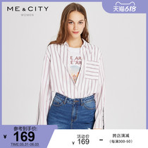 MECITY womens clothing spring and summer fashion minimalist striped cuffs with small pockets letter shirt female 524779