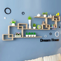 Solid wood wall shelf living room sofa dining room room TV background Wall Wall Wall Wall creative Plaid wall decoration