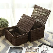 Straw storage box finishing box finishing box extra large covered wardrobe storage box storage box storage frame woven storage basket with cover preparation