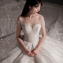 Main wedding dress 2020 new thin heavy industry shoulder bride temperament dress Super fairy dream Starry Sky French tailing