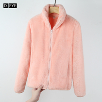 Coral velvet coat womens spring and autumn 2021 New coat fleece plus velvet zipper cardigan imitation lamb wool sweaters