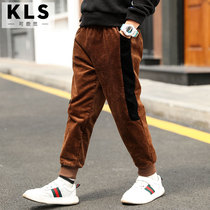 Childrens clothing boys double-layer plus velvet pants autumn and winter clothing childrens sports pants childrens thick warm pants corduroy tide