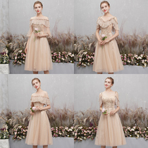 Bridesmaid dress 2021 new spring long bridesmaid group wedding sister dress best friend dress female champagne medium-long section