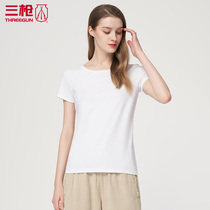 Three-Shot short-sleeved womens T-shirt skin stretch cotton round neck short-sleeved ladies base shirt white black summer 23674