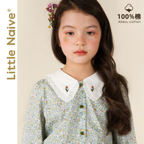 LittleNaive little innocent girl flower shirt 2021 early spring thin embroidered doll collar shirt long sleeve