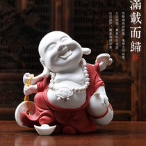 Chinese style Lucky Maitreya Buddha Laughing Buddha Ceramic crafts decoration Living room Home entrance Bogu frame Buddha ornament
