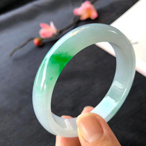 Natural ice floating green jade bracelet round bar old pit Myanmar positive ring jade bracelet pendant female models a cargo jade bracelet