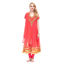 Indian dance practice suit Performance Suit Watermelon Red Side Shade of Anna National Wind Network yarn Grand Pendulum Skirt Short Sleeve Suit