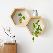 modern simple wall shelf living room wall solid wood shelf wall shelf creative hexagonal shelf