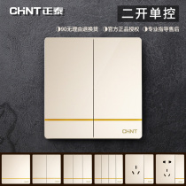 Chint switch socket 86 switch champagne gold two open single control 2 position single link two key switch panel concealed flame retardant