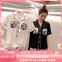 Japan Gelato Ice Silk Sleepwear Woman Summer Short Sleeve Princess Cute Cardiovert Suit Suit